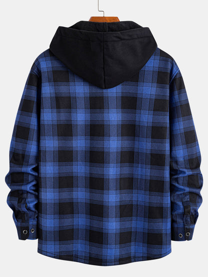 Flannel Fleece Lined Hooded Shirt With Pockets
