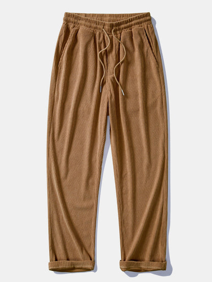 Relax Fit Flannel Plaid Corduroy Patchwork Hooded Shirt & Straight Leg Corduroy Pants