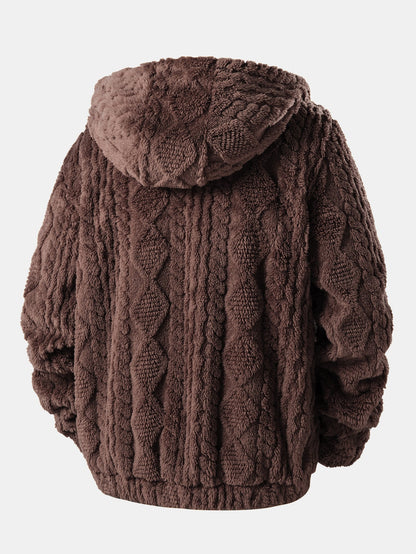 Geometric Jacquard Teddy Hoodie