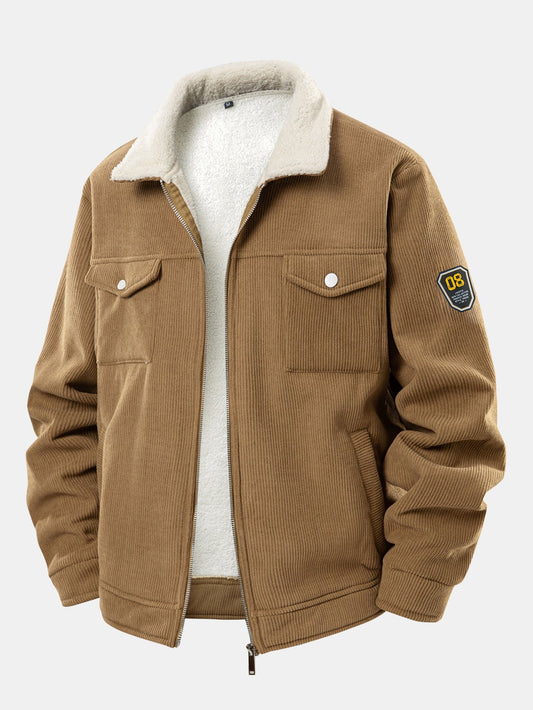 Teddy Lined Zipper Corduroy Jacket
