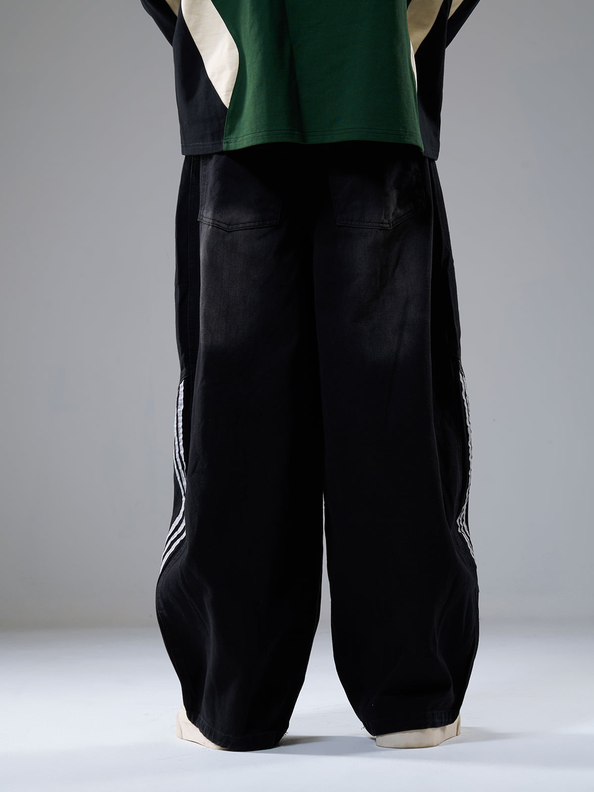 Denim Contrast Striped Stitching Barrel Jeans