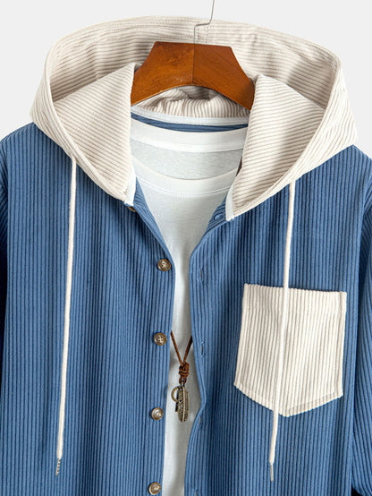 Long Sleeved Contrast Corduroy Hooded Shirt