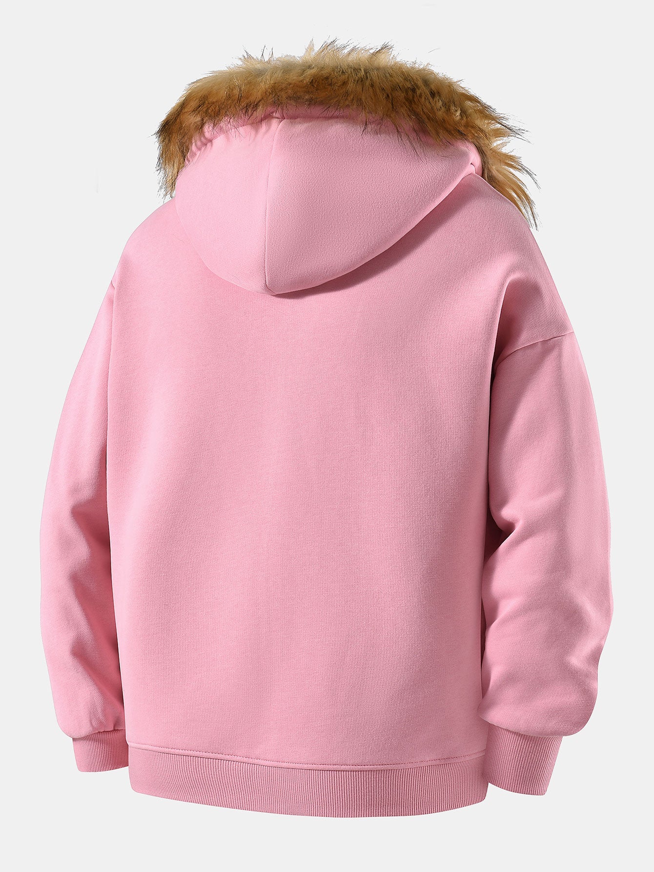 Relax Fit Faux Fur Collar Zip-Up Hoodie