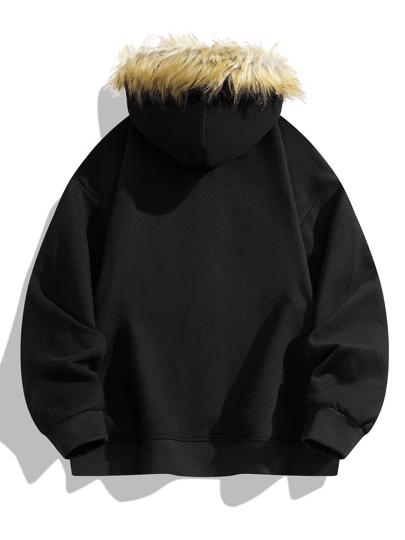 Relax Fit Faux Fur Collar Zip-Up Hoodie