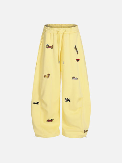 Embroidery Dog Baggy Barrel Sweatpants