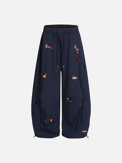 Embroidery Dog Baggy Barrel Sweatpants