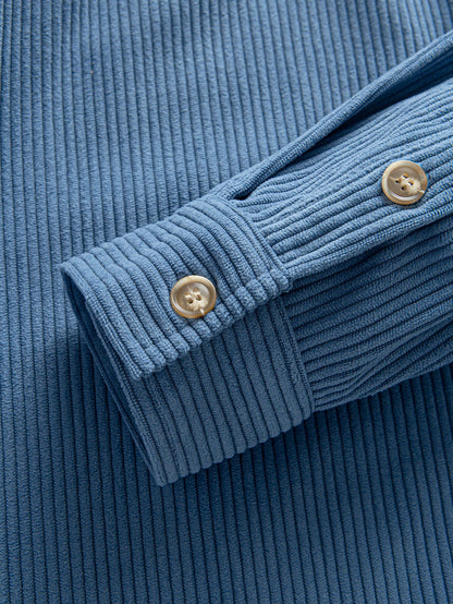 Long Sleeved Contrast Corduroy Hooded Shirt & Straight Leg Corduroy Pants