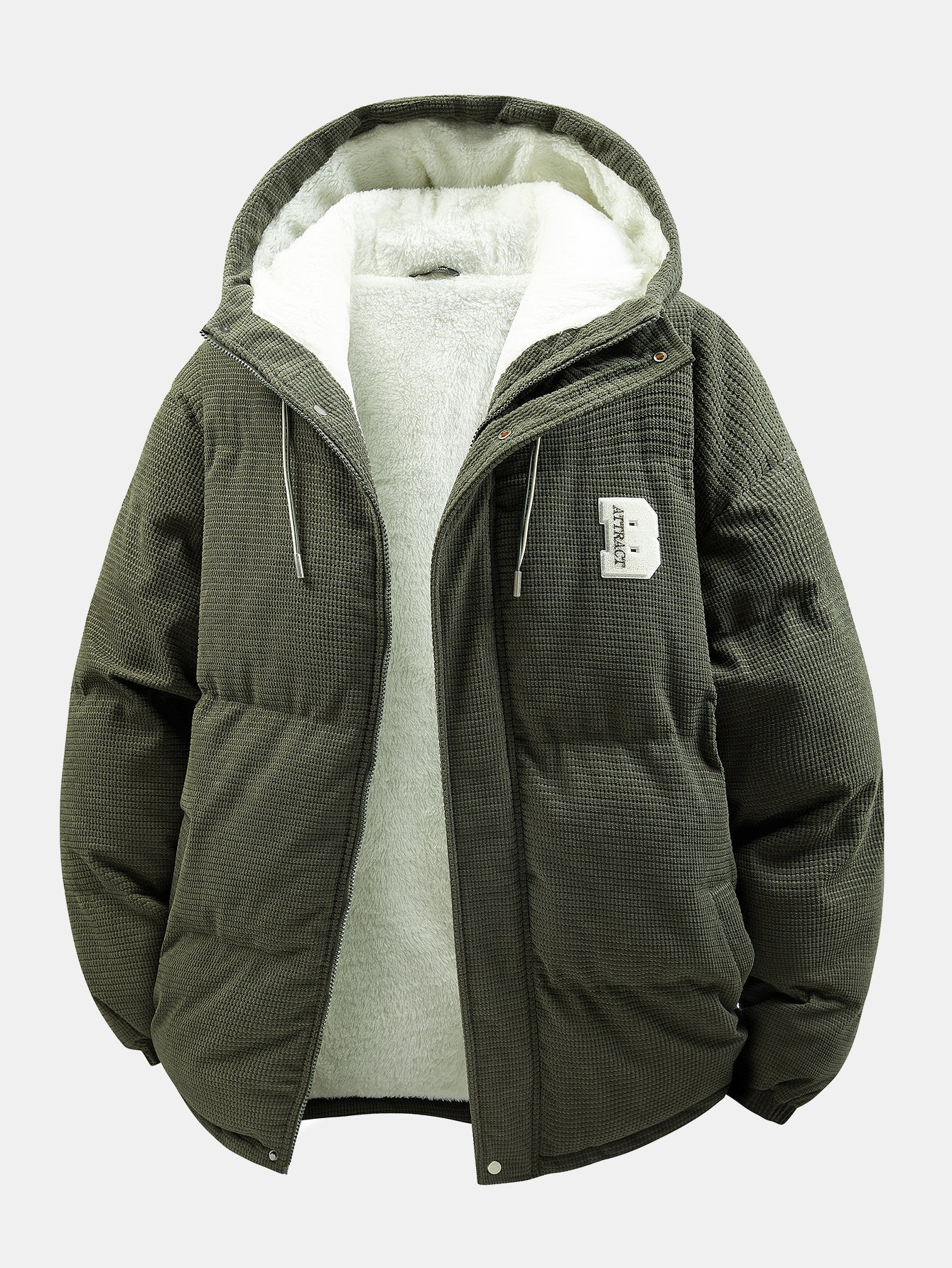 Teddy Lined Corduroy Hooded Puffer Coat
