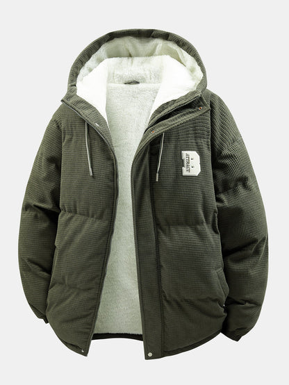 Teddy Lined Corduroy Hooded Puffer Coat