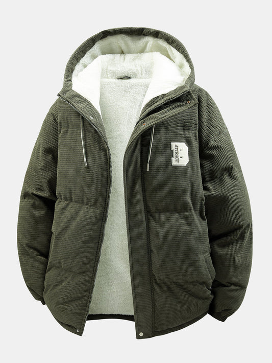 Teddy Lined Corduroy Hooded Puffer Coat