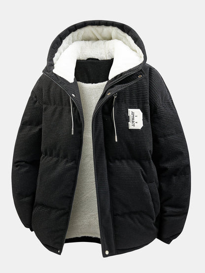 Teddy Lined Corduroy Hooded Puffer Coat