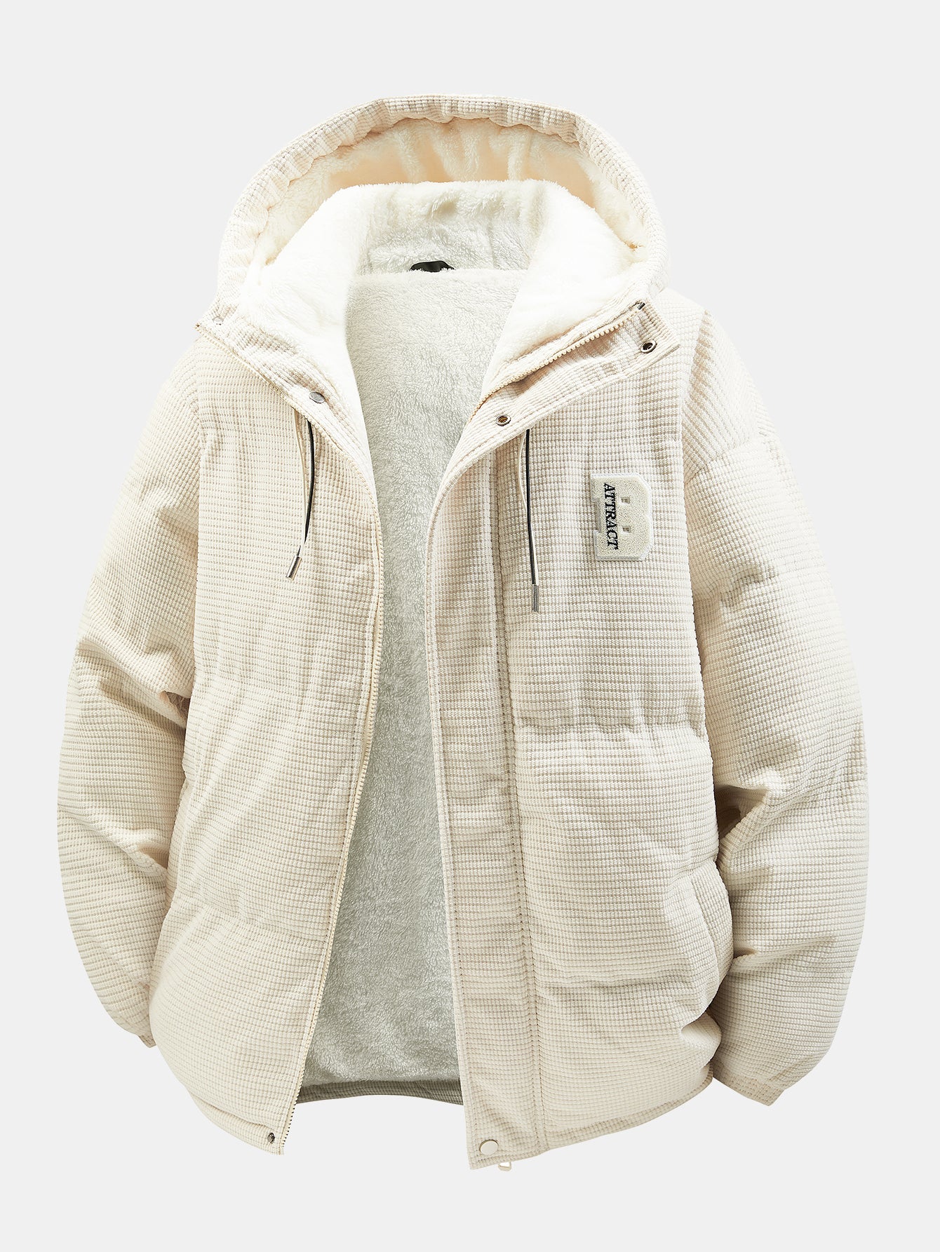 Teddy Lined Corduroy Hooded Puffer Coat