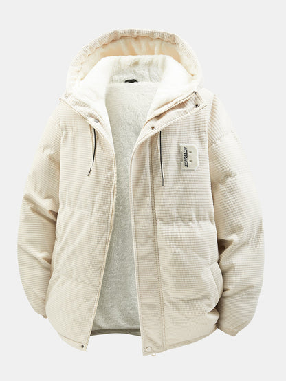 Teddy Lined Corduroy Hooded Puffer Coat