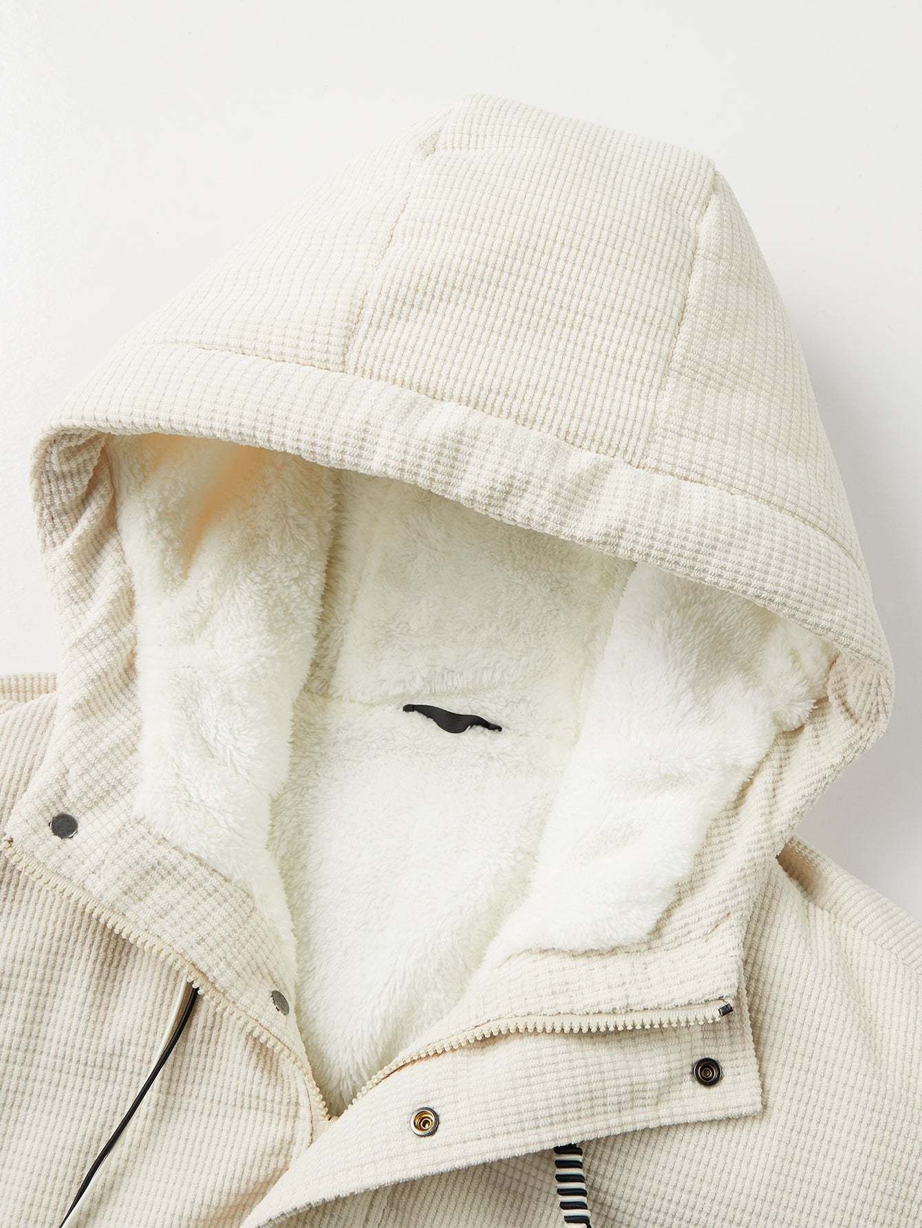 Teddy Lined Corduroy Hooded Puffer Coat