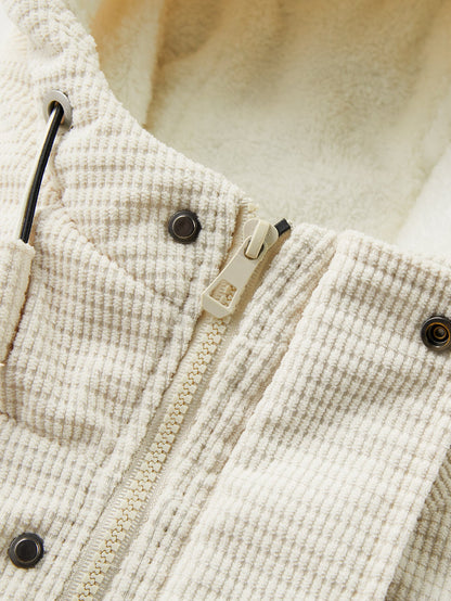Teddy Lined Corduroy Hooded Puffer Coat