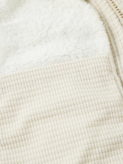 Teddy Lined Corduroy Hooded Puffer Coat