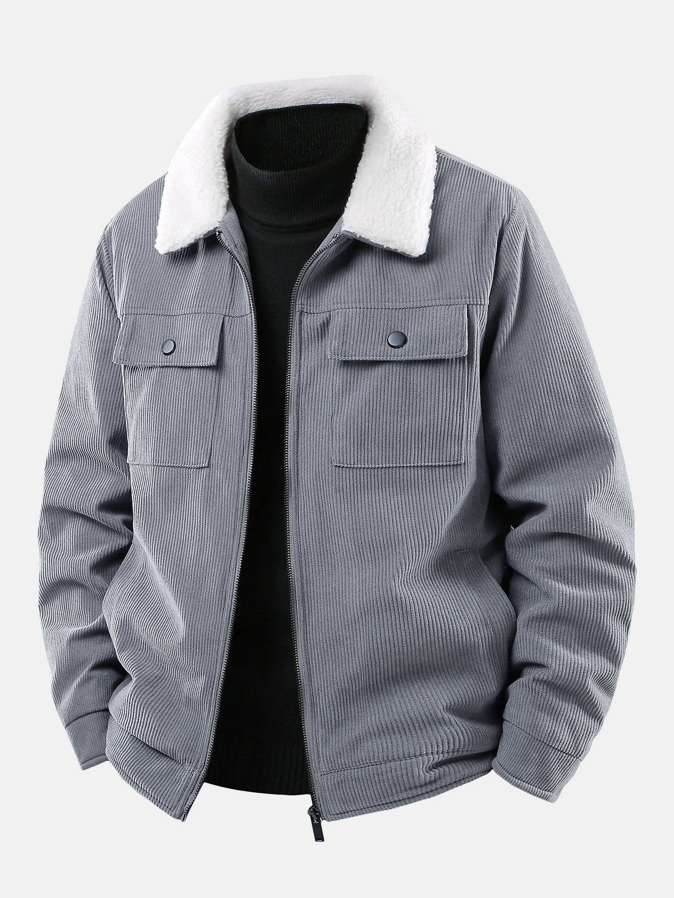 Teddy Lined Zip Up Corduroy Jacket With Pockets