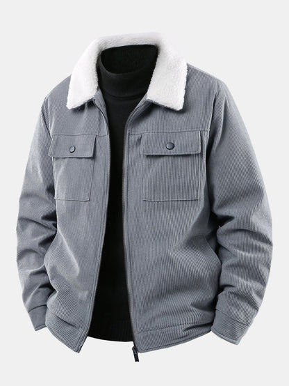 Teddy Lined Zip Up Corduroy Jacket With Pockets