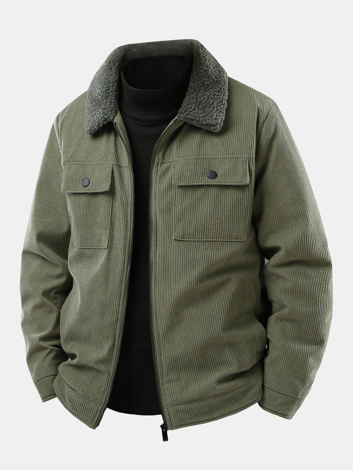 Teddy Lined Zip Up Corduroy Jacket With Pockets