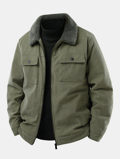Teddy Lined Zip Up Corduroy Jacket With Pockets