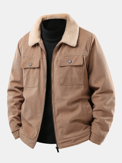 Teddy Lined Zip Up Corduroy Jacket With Pockets
