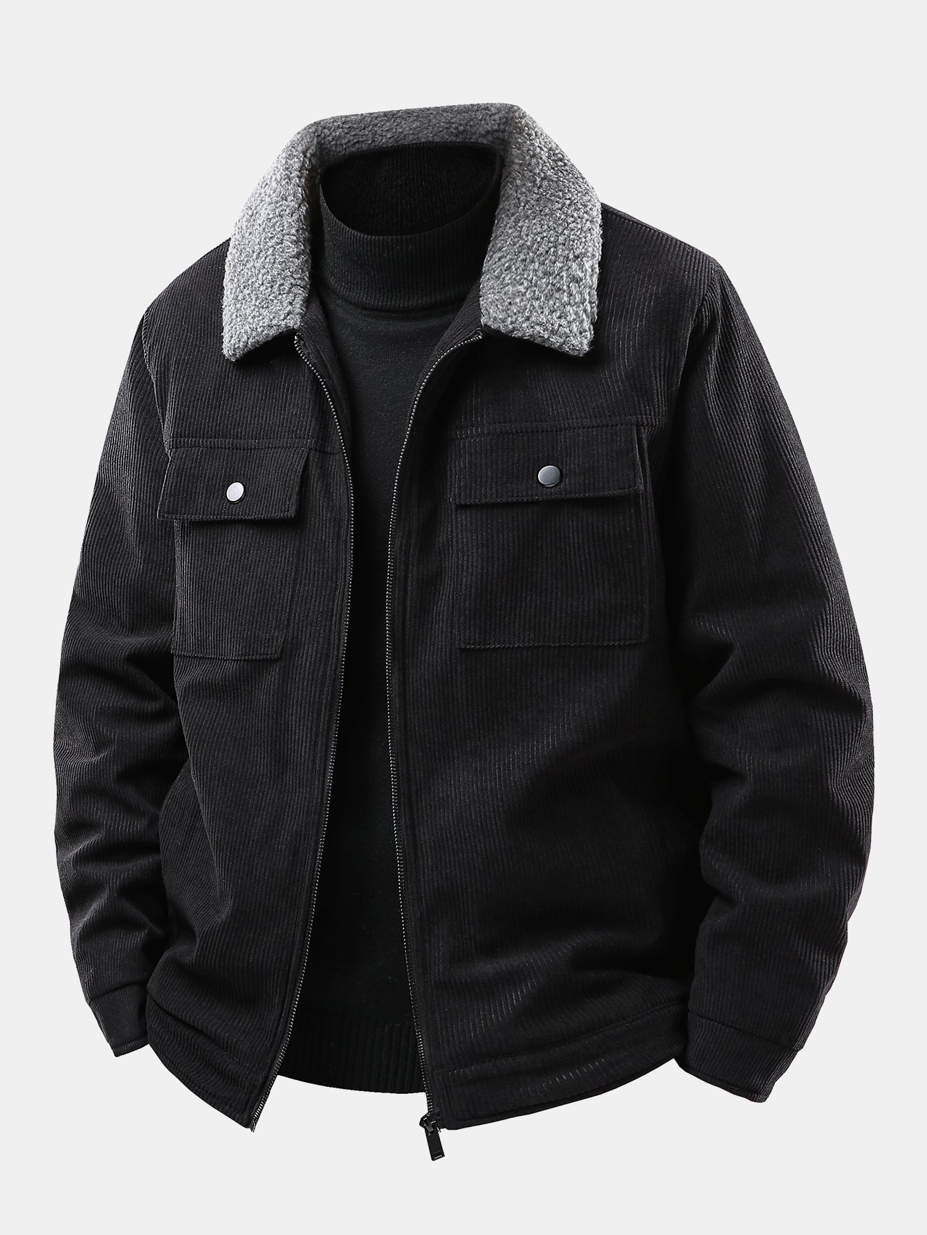 Teddy Lined Zip Up Corduroy Jacket With Pockets