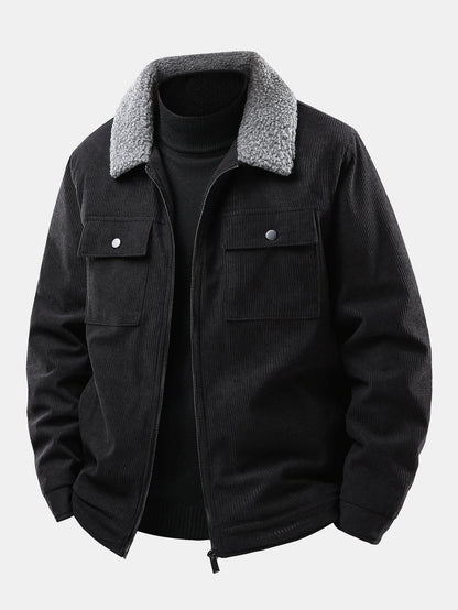 Teddy Lined Zip Up Corduroy Jacket With Pockets