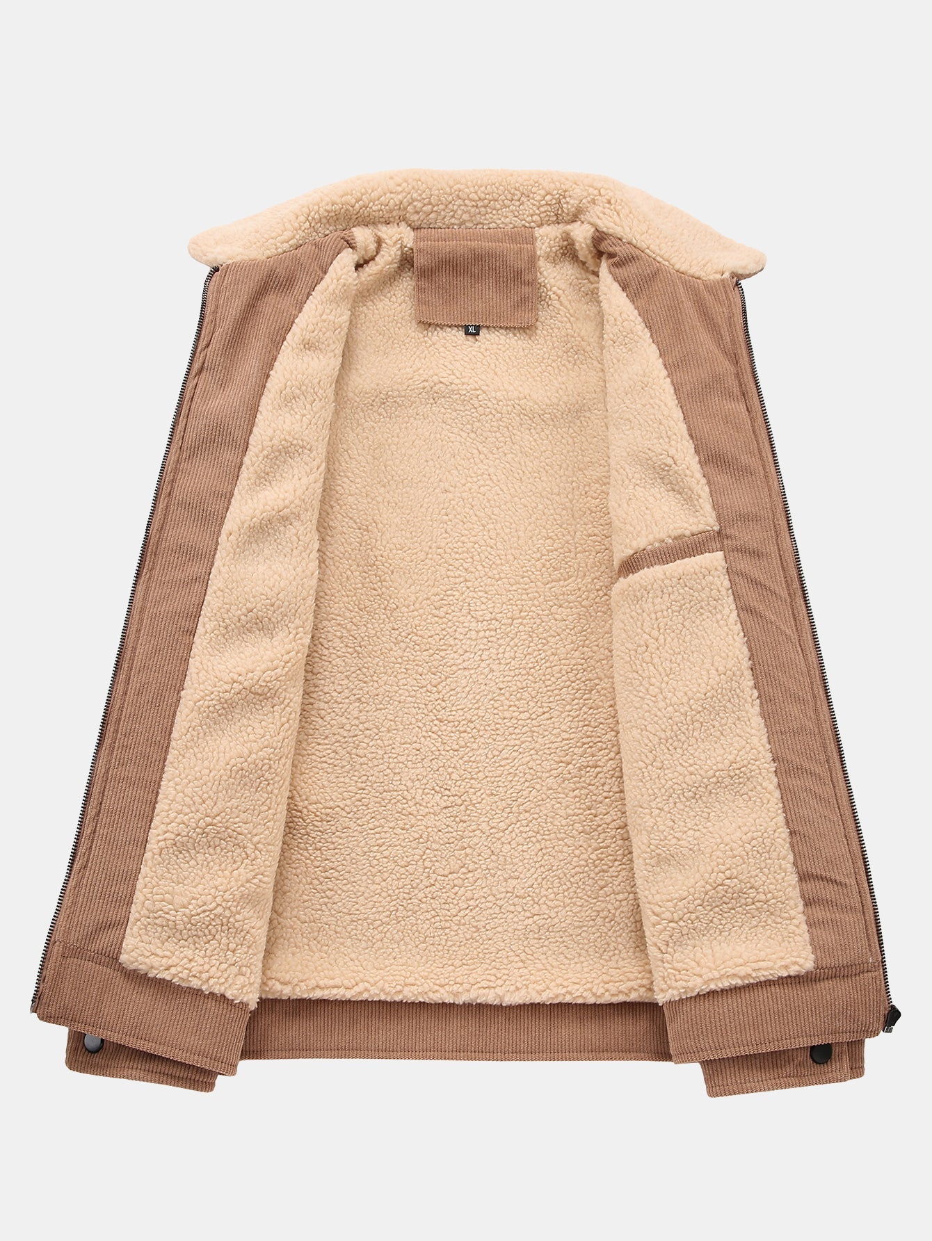 Teddy Lined Zip Up Corduroy Jacket With Pockets