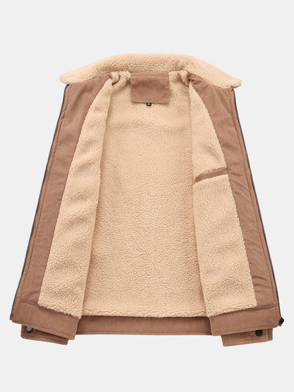 Teddy Lined Zip Up Corduroy Jacket With Pockets