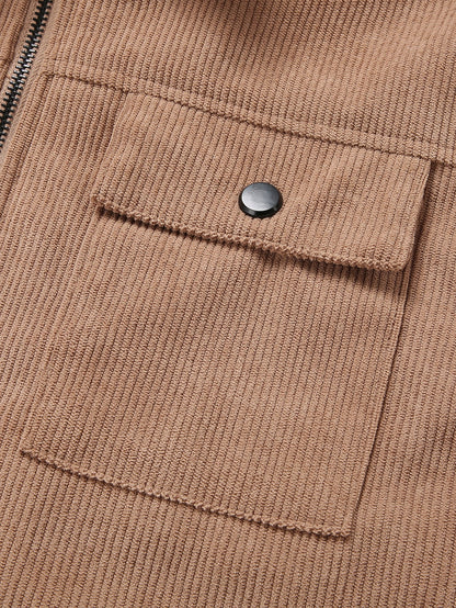 Teddy Lined Zip Up Corduroy Jacket With Pockets