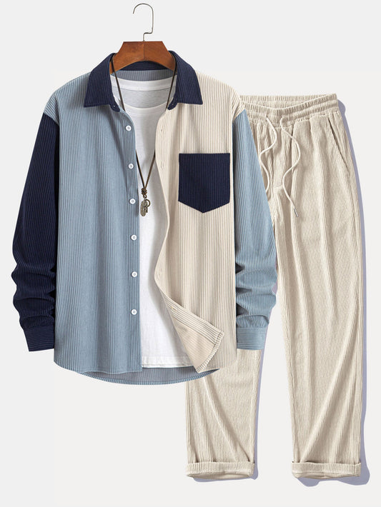 Corduroy Patchwork Shirt & Straight Leg Corduroy Pants