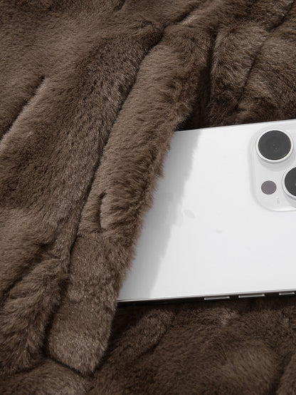 Faux  Fur Shawl Collar Long Line Coat