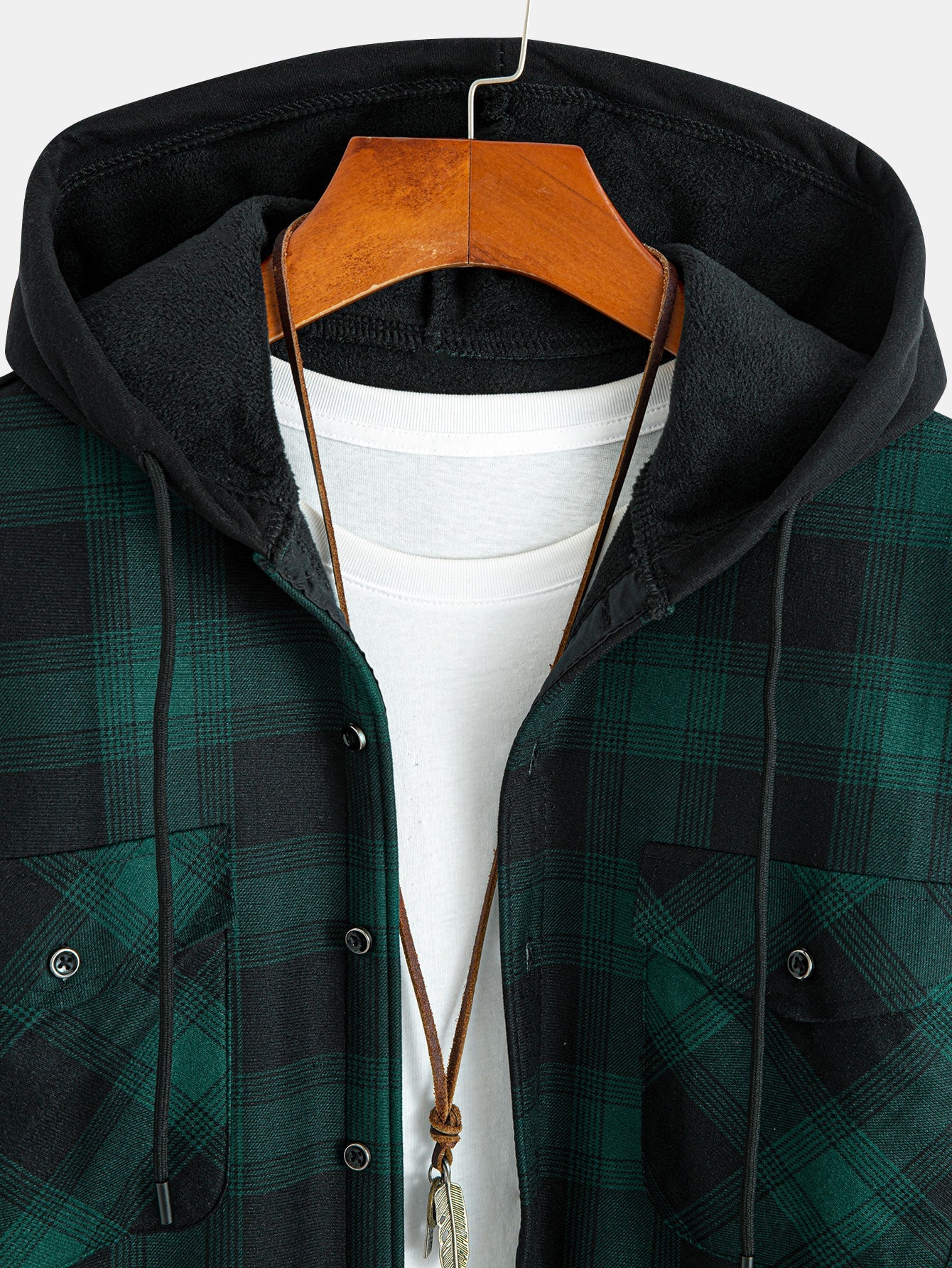 Flannel Fleece Lined Hooded Shirt With Pockets