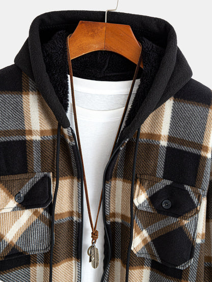 Flannel Fleece Lined Zip Up Hooded Shirt