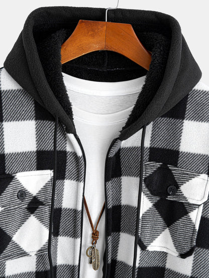 Flannel Fleece Lined Zip Up Hooded Shirt
