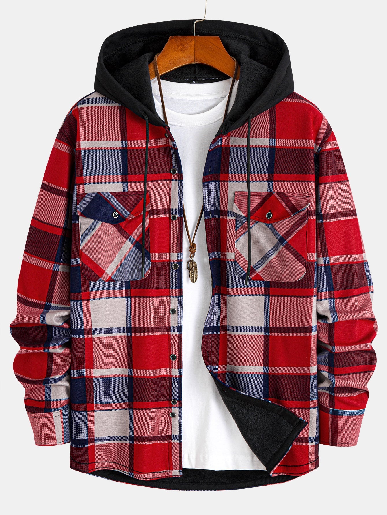 Flannel Fleece Lined Hooded Button Up Shirt