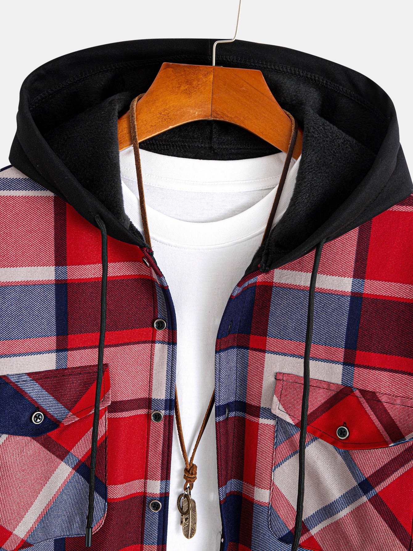 Flannel Fleece Lined Hooded Button Up Shirt