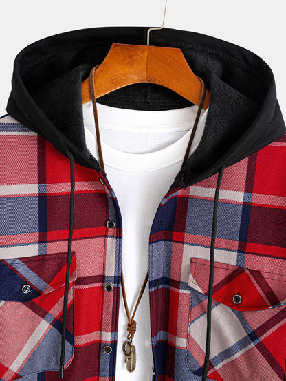 Flannel Fleece Lined Hooded Button Up Shirt