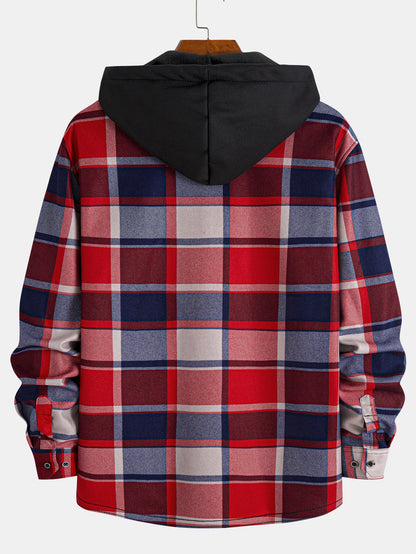 Flannel Fleece Lined Hooded Button Up Shirt
