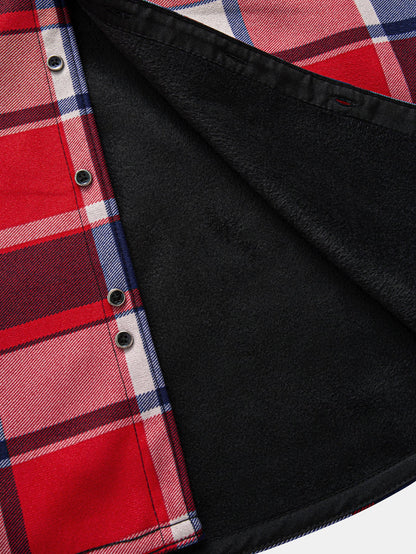 Flannel Fleece Lined Hooded Button Up Shirt