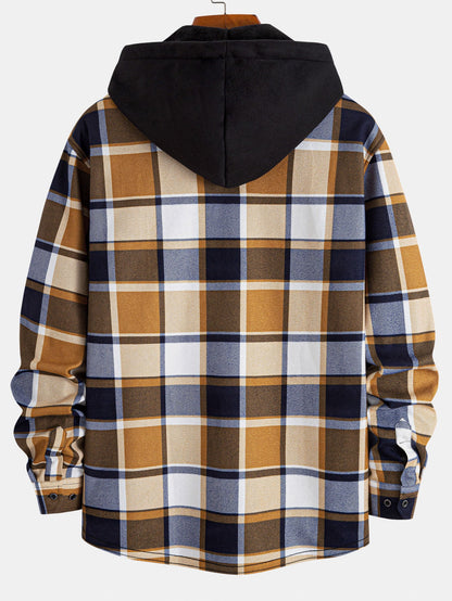Flannel Fleece Lined Hooded Button Up Shirt