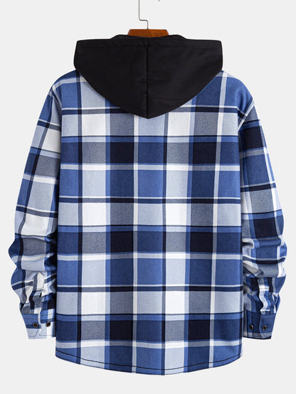 Flannel Fleece Lined Hooded Button Up Shirt