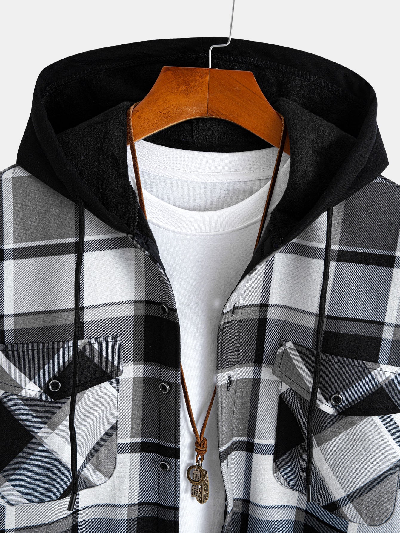 Flannel Fleece Lined Hooded Button Up Shirt