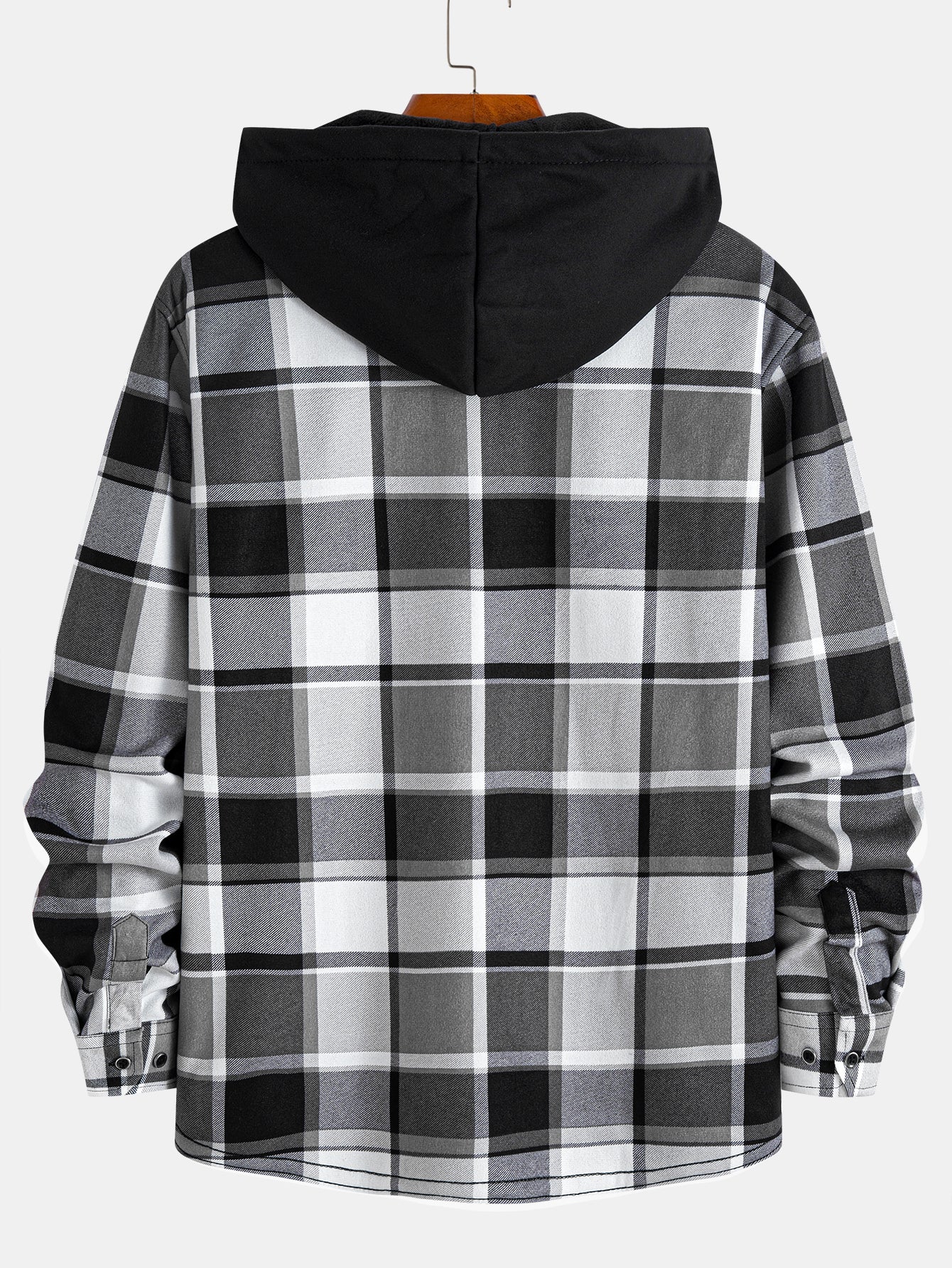 Flannel Fleece Lined Hooded Button Up Shirt