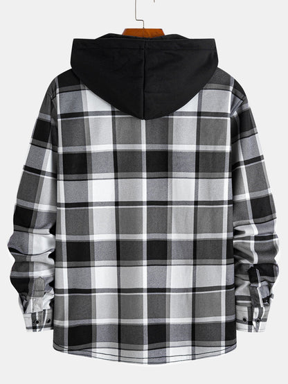 Flannel Fleece Lined Hooded Button Up Shirt