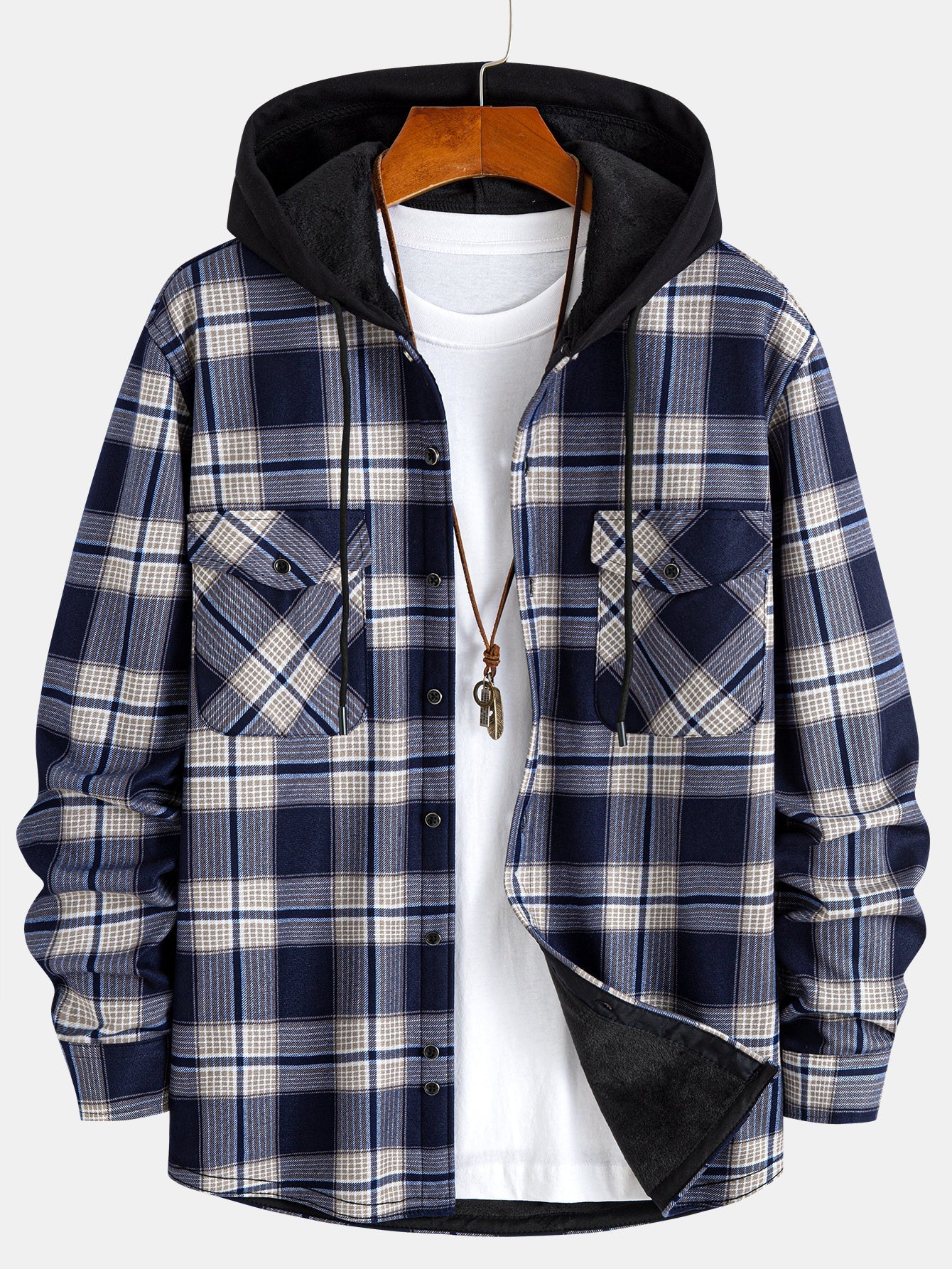 Flannel Fleece Lined Hooded Shirt