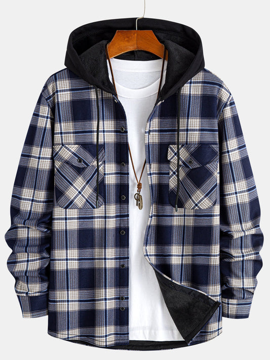 Flannel Fleece Lined Hooded Shirt