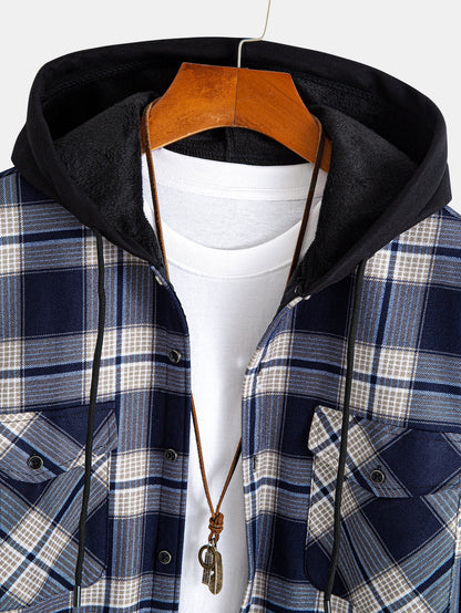 Flannel Fleece Lined Hooded Shirt