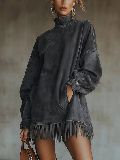 Muriel | Long-Sleeve Mini Dress with Fringe