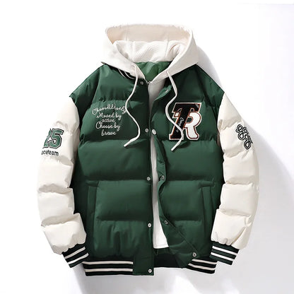 MAYFAIR HOODED VARSITY PUFFER